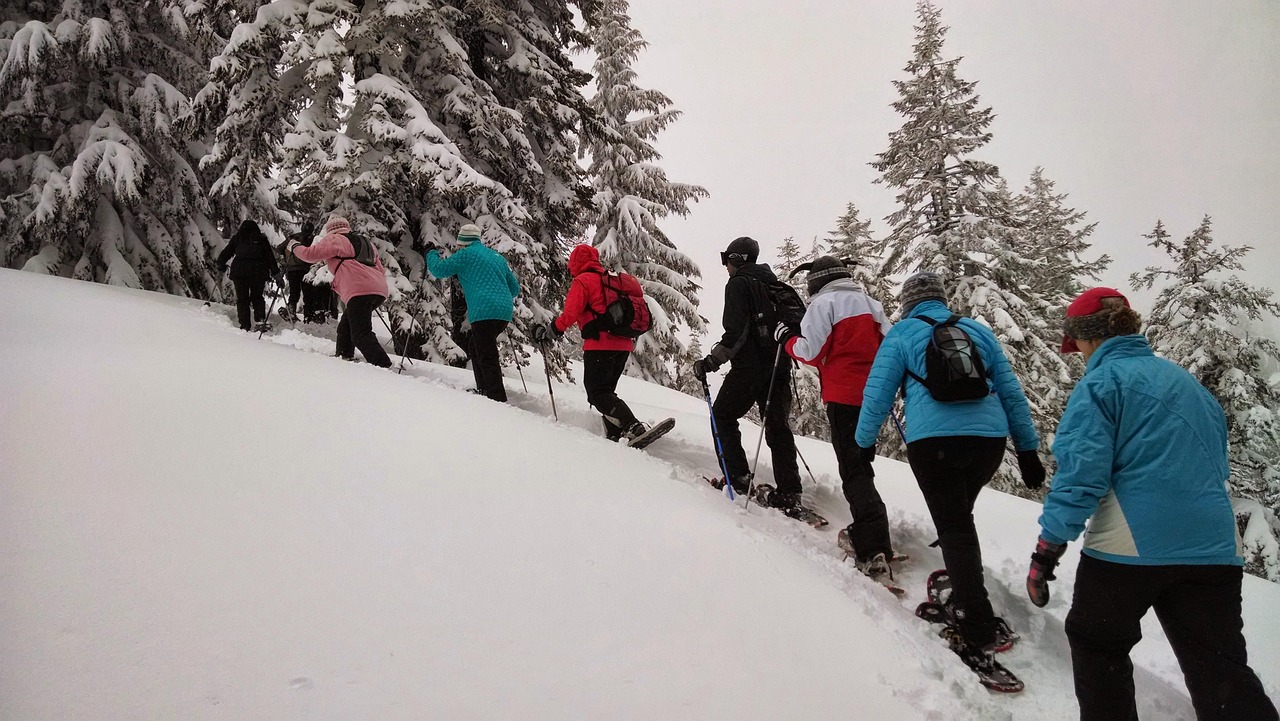 Snowshoeing through snowy forest